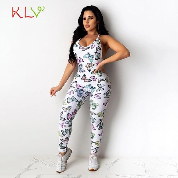 

women's jumpsuits & rompers butterfly print jumpsuit halter tight long overalls for women casual streetwear club party bodysuit summer, Black;white