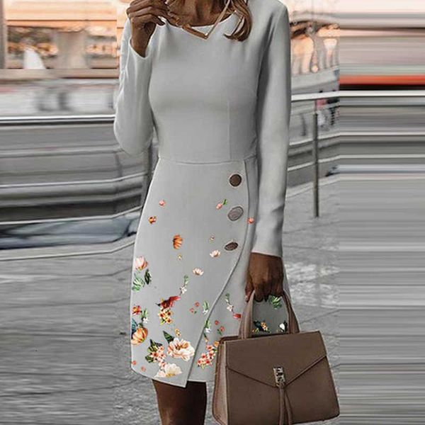 

casual dresses women retro floral print party spring long sleeve o neck a-line ladies slim fit vestidos 3xl h483, Black;gray