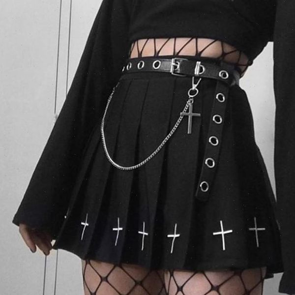 

black high waist gothic womens skirts pleated vintage punk a line mini skirt spring aesthetic chic hip hop streetwear grunge