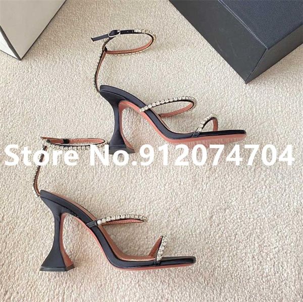 

sandals 2021 women desginer woman genuine leather spring summer shoes strange high heels lady brand crystal design, Black