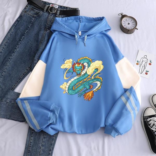 

dragon patchwork printed hoodies women men hip hop hooded sweatshirts harajuku thin velvet warm tracksuit costume women's &, Black