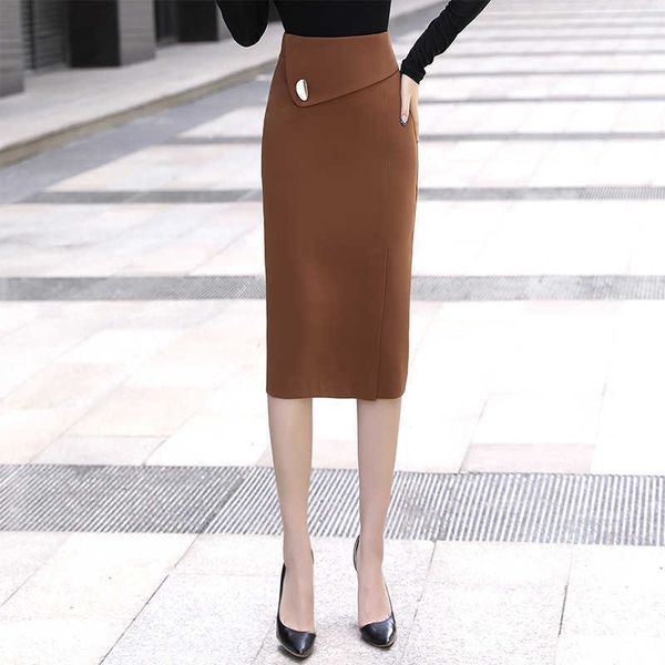 

ol fall 2021 commuter dress high waist buttocks skirt mid length split, Black
