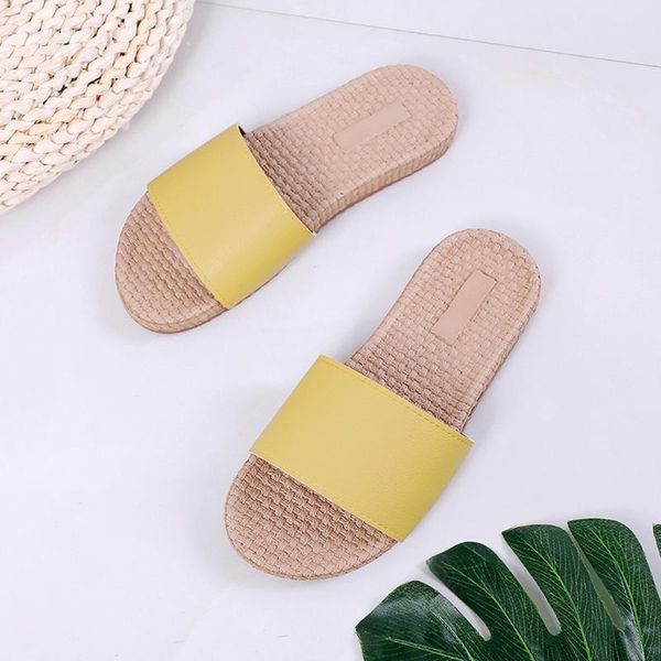 

slippers fashionfashion women shoes summer casual straw concise flat cool indoor zapatos de mujer #35, Black