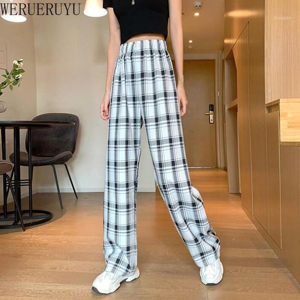 

women's pants & capris werueruyu korean women plaid casual 2021 fashion woman wide leg ankle length hip hop streetwear female, Black;white