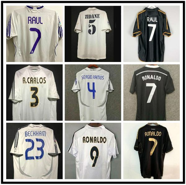 

#7 Raul #23 Beckham RONALDO Retro 06 07 Real Madrid Soccer Jersey 2006 2007 Football Shirt Cannavaro Marcelo Higuain, Black;yellow