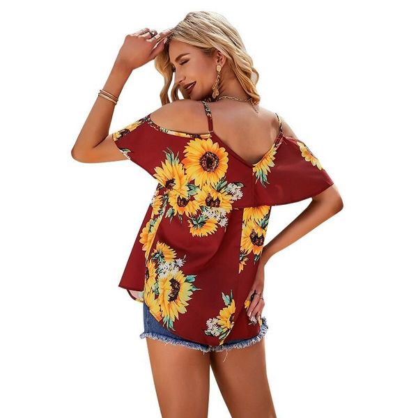 

women's blouses & shirts flower summer women dress sling fashion short sleeve v-neck printing girl casual blouse t-shirt streetwear cl, White