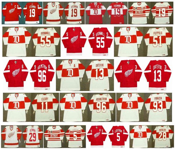 

vintage detroit red wings jerseys 13 pavel datsyuk 19 steve yzerman 11 daniel cleary 93 johan franzen 96 holmstrom 29 mike vernon ccm hockey, Black