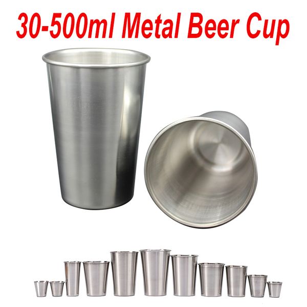 Aço inoxidável 30-500ml Copo de Cerveja De Metal Vidros De Vinho Copos Portáteis Café Tumbler Chá Leite Canecas Home Bar 30 45 65 70 120 170 180 230 280 330 430 500ml para camping