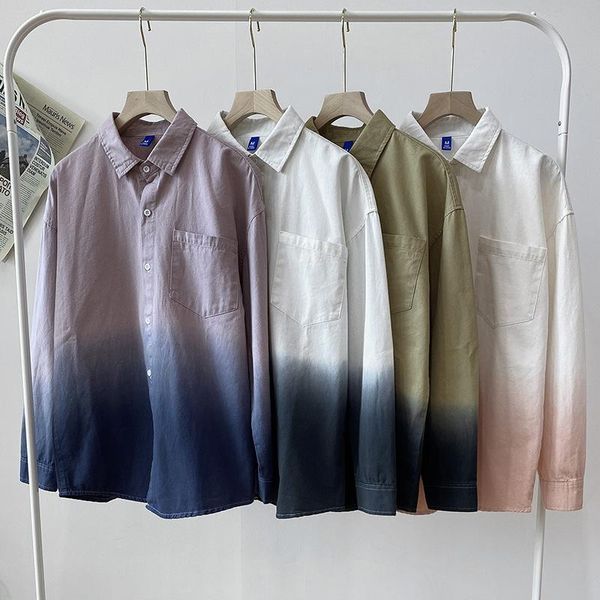 

men's casual shirts shirt 2021 spring autumn personality contrast loose long-sleeved large size camisas para hombre, White;black