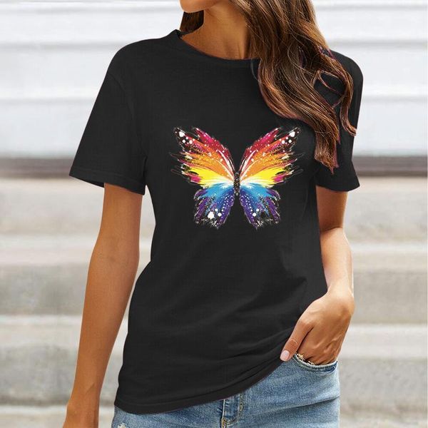 

women's t-shirt butterfly colorful women t-shirts harajuku loose casual printing t shirts oversized short sleeve tee femme zaraing, White