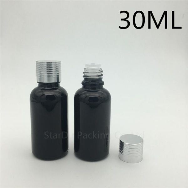 

black glass bottle serum container 1oz vials essential oil with silvery screw cap perfume storage bottles & jars