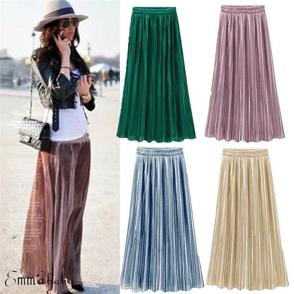 

skirts summer fashion women ladies pleated skirt elastic waist casual swing midi, Black