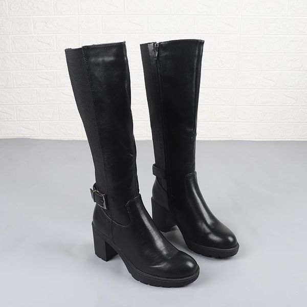 

boots zipper lady boots-women thigh high heels luxury designer shoes round toe 2021 stiletto leather over-the-kne, Black