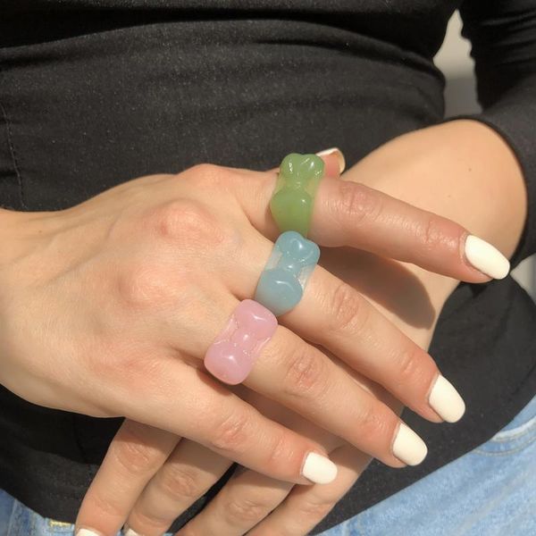 

wedding rings 2021 korean transparent pink green acrylic clear resin set for women candy color irregular bowknot girls jewelry, Slivery;golden