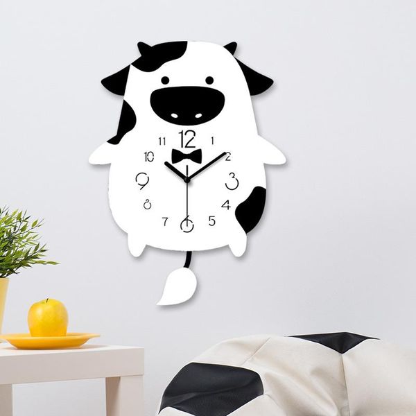 

wall clocks creative nordic acrylic clock fashion cow swing home office decoration fun gifts for children drop