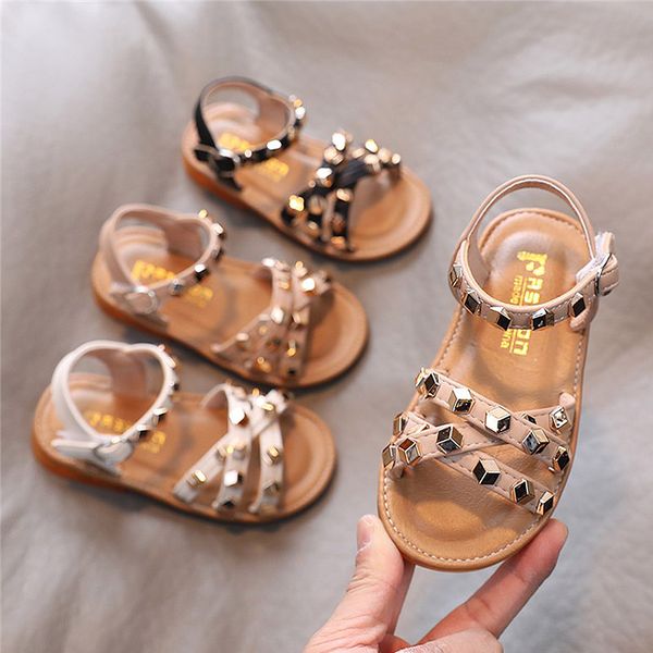 

kids rivet sandals girls shoes beach shoes children ankle strap casual shoes baby narrow band princess anti-slip toddler, Black;grey