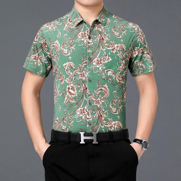 

men's casual shirts summer floral clubwear fashion printing male short sleeve flowers print dress shirt streetwear clothing, White;black