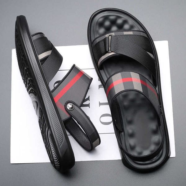 

men's sandals fashionable oxford cloth 2021 summer antiskid dual purpose beach shoes men's, Black