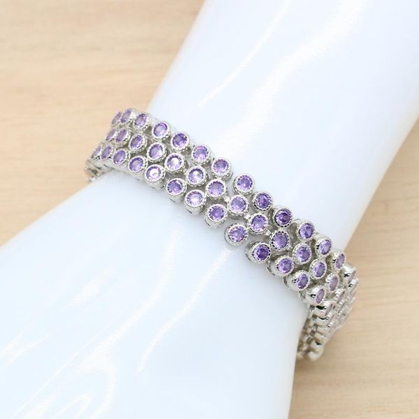 

link, chain purple white zirconia silver color bracelet for women birthday party jewelry gift box 3 colors available, Black