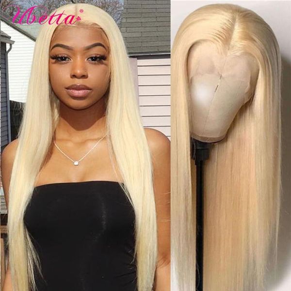 

lace wigs ubetta colored honey blonde front wig human hair bone straight long 613 frontal t part transparent, Black;brown