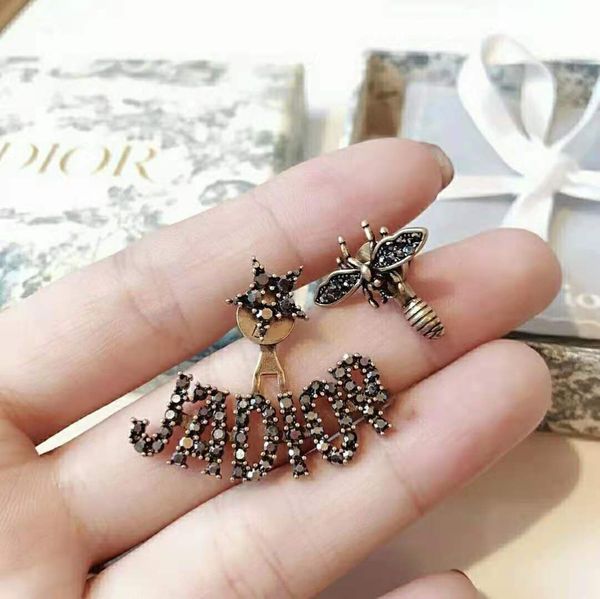

luxury jewelry classic bee star inlaid snowflake asymmetric temperament lesbian earrings, Golden