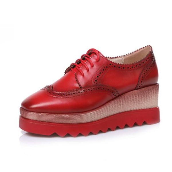 

2021spring shoes woman genuine leather pumps wedges high heels retro hollow out casual platform women 33-42 dress, Black