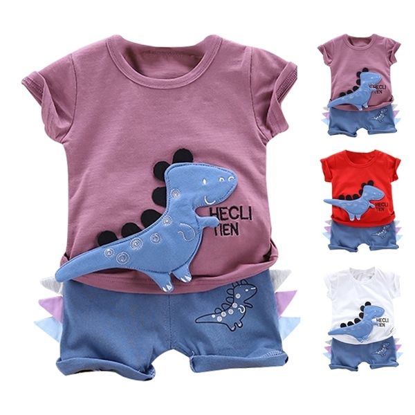 Crianças Roupas Bebê Boys Roupas Conjuntos Cute Dinossauro Dinossauro Padrão Tops Blusa T-SHIT + Calças De Roupas Sets 210326