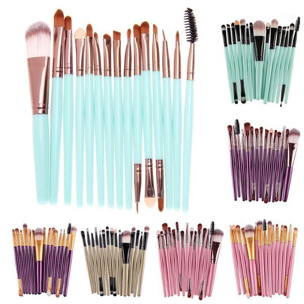 

15pcs 7 colors 1 sets complete makeup brushes set facial powder lip eyeliner brush cosmetic make up beauty tools1
