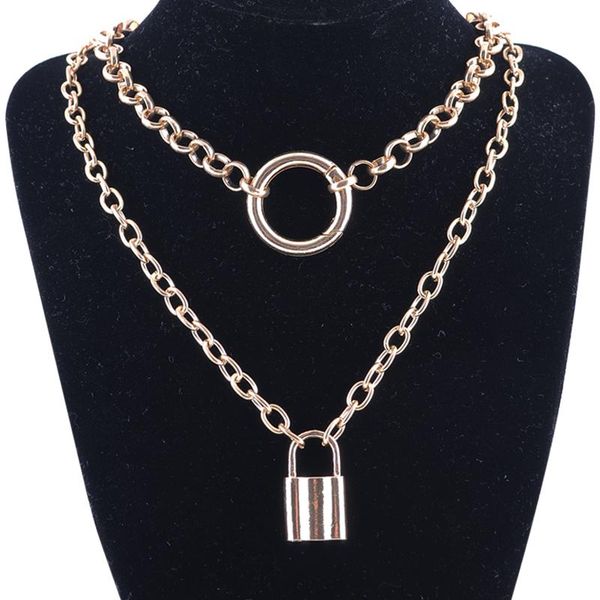 

pendant necklaces trendytime geometric circle padlock for women jewelry statement long chain gift collar femme, Silver