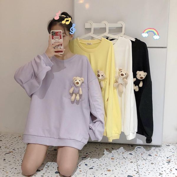 

sweatshirt women cute bear thicker chic loose oversize streetwear trendy leisure korean style harajuku simple women's hoodies & sweatsh, Black