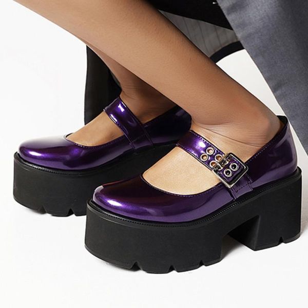

dress shoes fanyuan punk thick bottom casual shoe women pumps high heels waterproof platform mary janes patent leather, Black