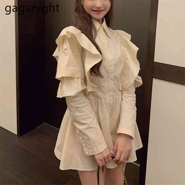 

casual long sleeve shirt dress female stand collar black apricot mini women ruffle a-line es spring vestido 210601, Black;gray
