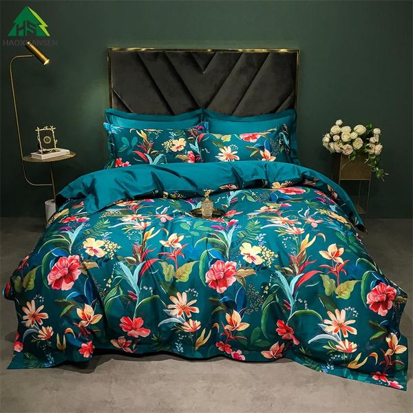 

bedding sets 3d flowers green cotton fabric 4pcs bed sheets pillowcase quilt cover duvet 1000tc high-density super soft