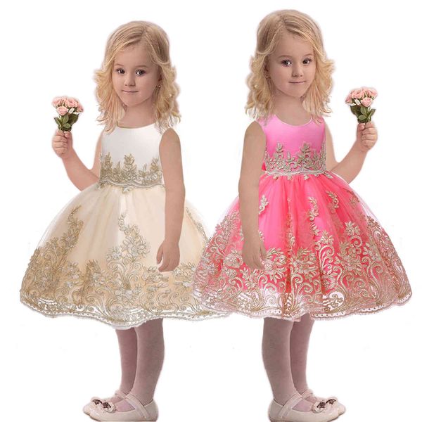 

premium 70% off selling children's dress new golden embroidered girl princess dress lace fluffy, White