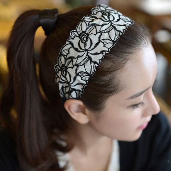 

hairdressing headdress embroidery lace wide hairband fashion rose hairband, Silver
