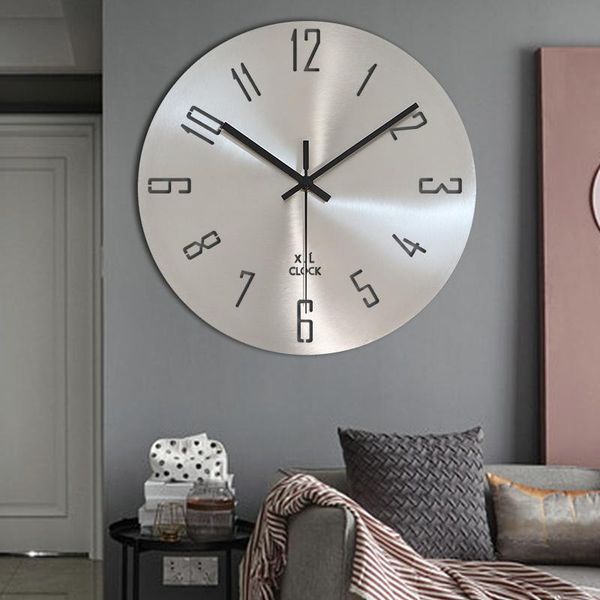

modern nordic wall clock stainless steel simple silver silent metal klokken wandklokken living room decor dj60wc clocks