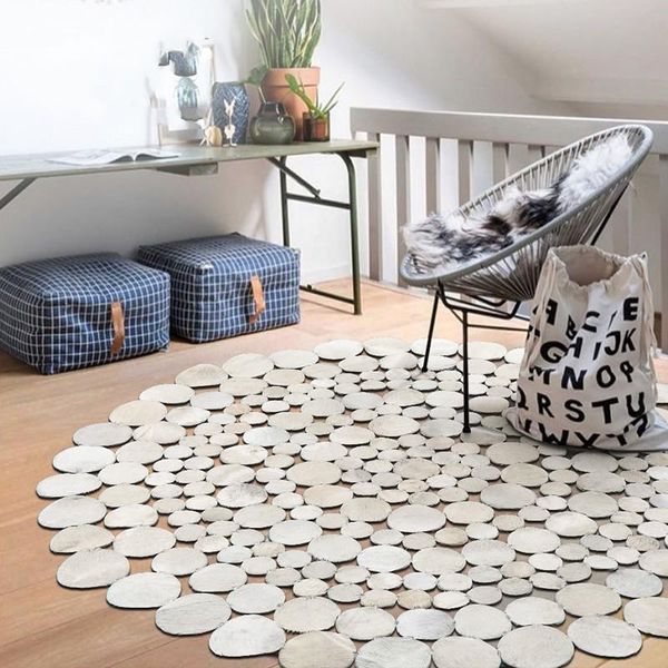 

carpets american style round shaped luxury cowhide skin fur patchwork rug . modern decoration cow leather floor mat