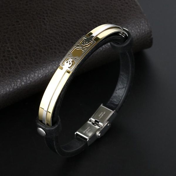 

charm bracelets fashion trend personality bracelet black stainless steel adjustable wristband men's and women's couple gifts whole, Golden;silver