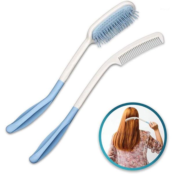 

long reach handled comb and hair brush set (2 pcs)1, Silver