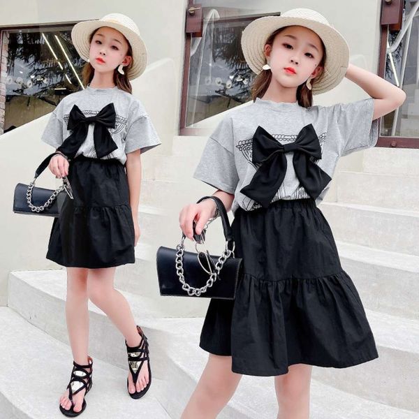 

girls' suit style foreign summer fashion children's wear short sleeve skirt little girl two piece set, White