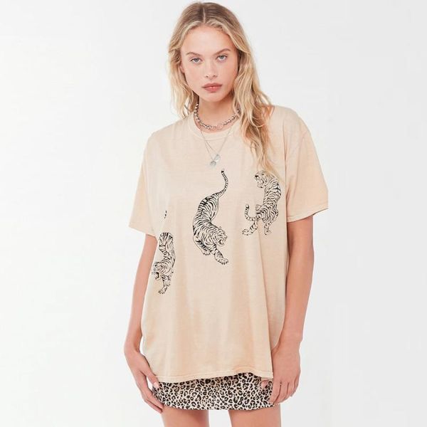 

women's t-shirt jastie tiger print oversized short sleeve tee shirt summer casual o-neck pullover woman tshirts camisetas verano mujer, White