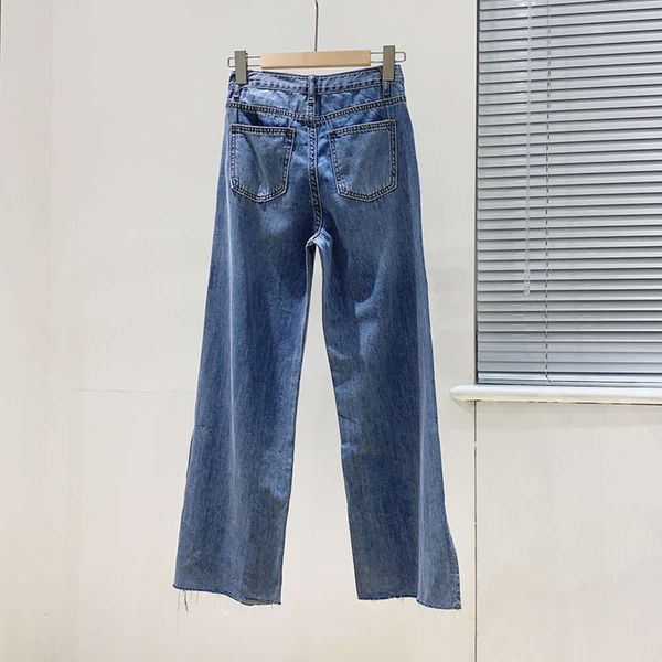 

thin tencel bifurcated pants women's summer high waist wide leg capris, Blue