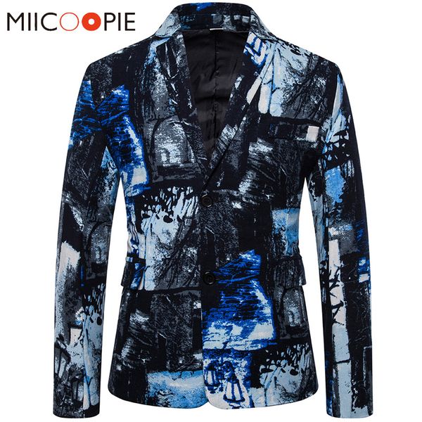 

fashion brand mens blazers casual cotton linen nationality blue graffiti floral print men chinese blazer suit slim fit jacket, White;black