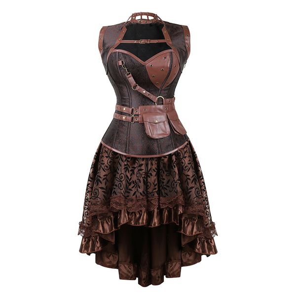 

womens gothic victorian steampunk corset dress vintage overbust corsets and bustiers with skirt party halloween costume, Black;white