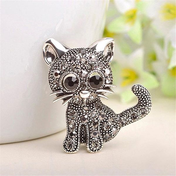 

pins, brooches cute black small cat for women accessories vintage rhinestone brooch pins badge children's gifts animal alloy trendy, Gray