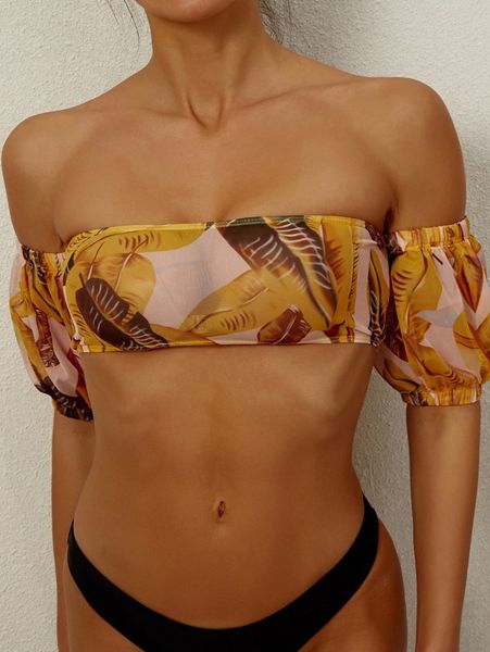 

plant print bardot cover up h662#, White;black