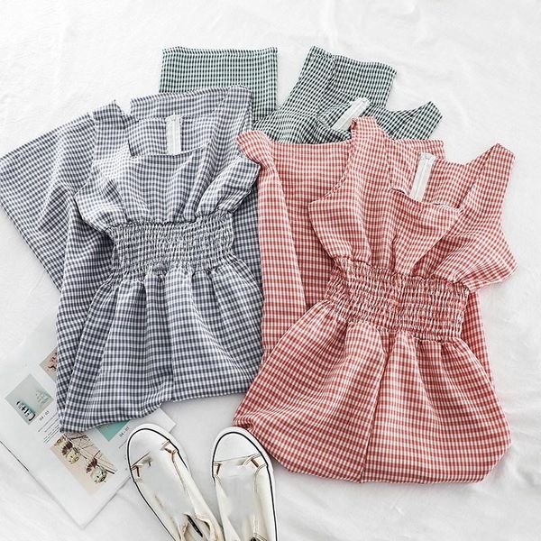 

women's jumpsuits & rompers 2021 spring ladies sleeveless plaid o-neck high waist sashes women casual wide leg, Black;white