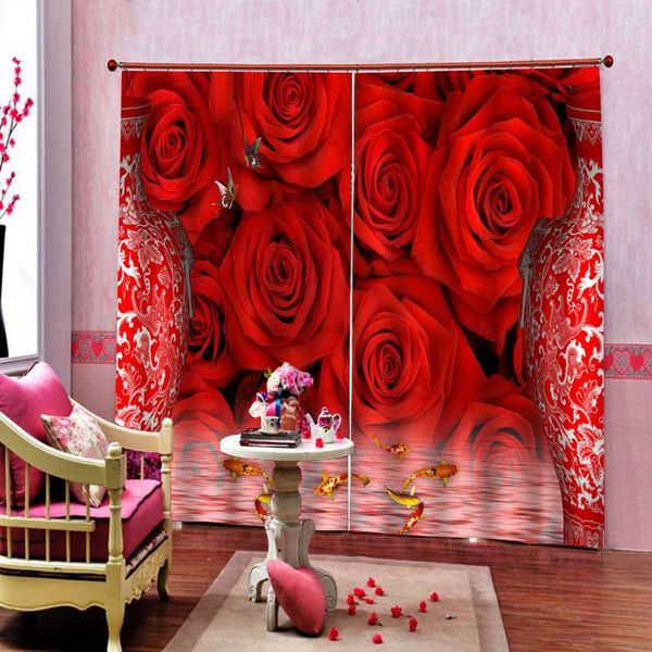

custom any size mordern fashion red rose flower blackout window curtains for living room print indoor kids curtain & drapes
