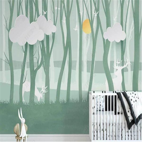 

wallpapers nordic wallpaper for kid's room small fresh forest elk children's simple background wall papers home decor mural 3d