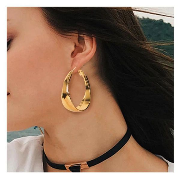 

gold alloy hoop earrings for women circle geometry round metal chunky statement earrings party jewelry gifts wholesale, Golden;silver